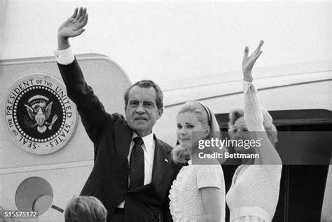 Richard Nixon His Wife Pat And Daughter Tricia Boarding Plane After