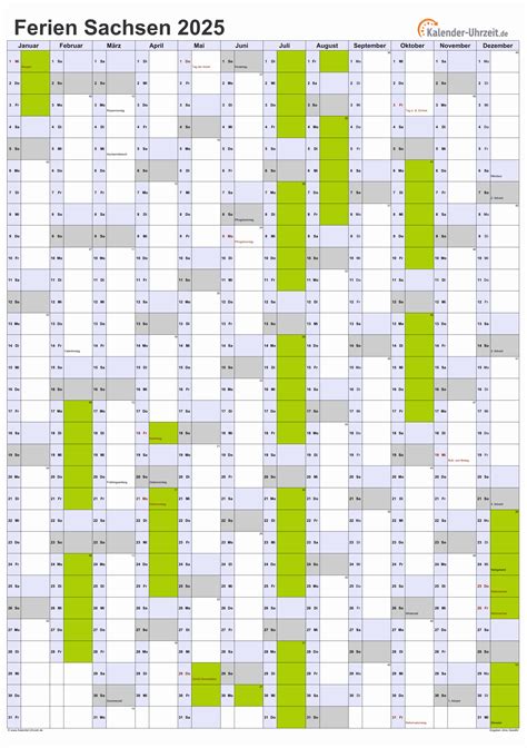 Ferien Sachsen 2025 - Ferienkalender zum Ausdrucken