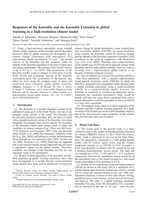 (PDF) Responses of the Kuroshio and the Kuroshio Extension to global warming in a high ...