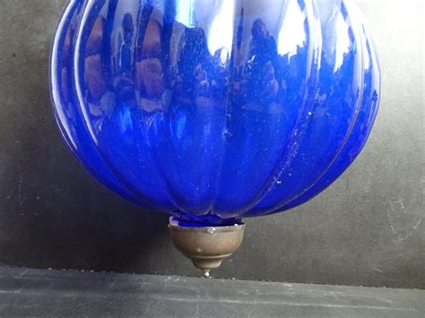 Vintage Moroccan Mouth Blown Blue Glass Hanging Lantern Swag Etsy