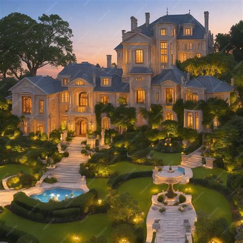 Free photo of a luxurious mansion with a lush garden and a beautiful