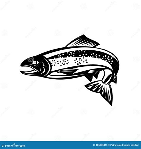 Brown Trout Fish Jumping Woodcut Retro Black and White Stock Vector - Illustration of jumping ...