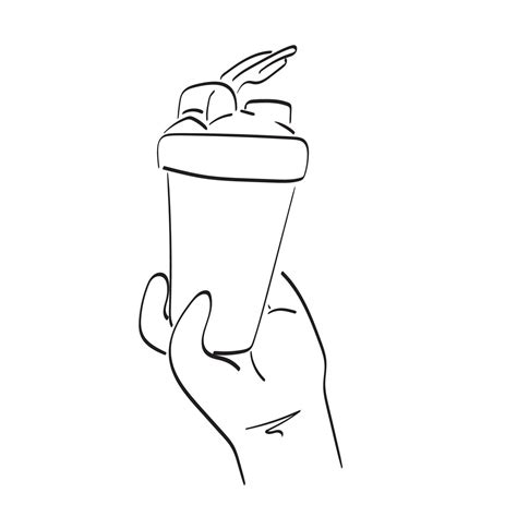 Line Art Closeup Hand Holding Protein Shaker Illustration Vector Hand