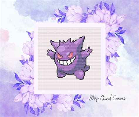 Pixel Gengar Pokémon Cross Stitch Pattern Guide Etsy