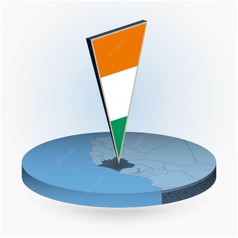 Mapa De Costa De Marfil En Estilo Isométrico Redondo Con Bandera