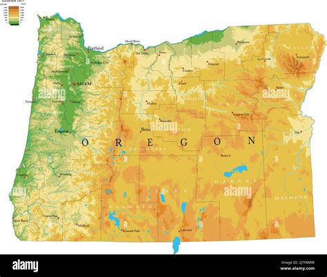 Mapa F Sico Altamente Detallado De La Oregon En Formato Vectorial Con