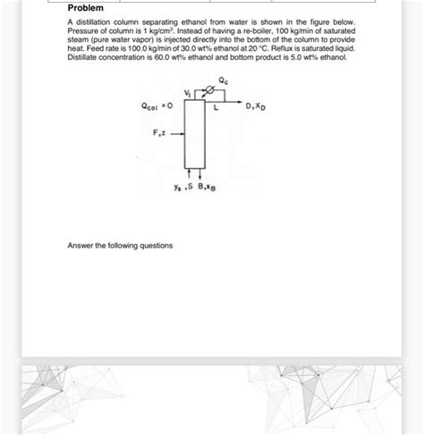 Solved Problem A Distillation Column Separating Ethanol From Chegg