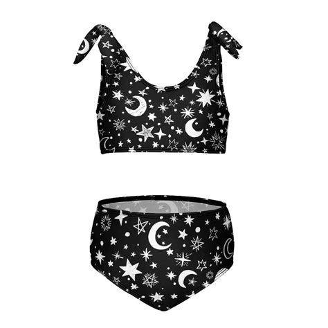 Moons And Stars Black And White Girl S Piece Bikini Set Beach Sport Swimsuit Swimwear Y