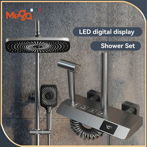 Shower Set For Bathroom Hot And Cold Thermostatic System With Temperature Display And Water