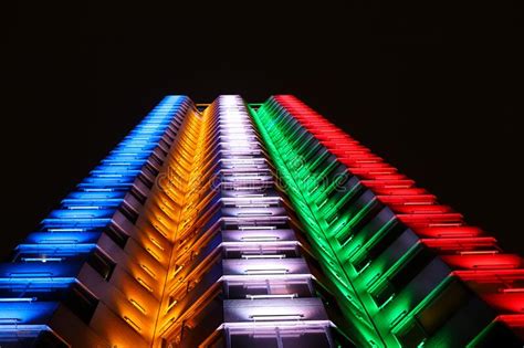 Olympic Lights On The Building Multi Colored Spotlights Stock Photo