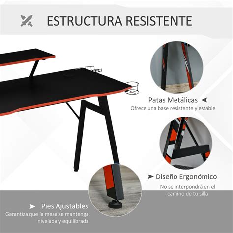 HOMCOM Mesa Gaming Ergonómica Escritorio para Computadora PC con