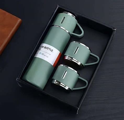 Kitchen Bloom Stainless Steel Vacuum Insulated Bottle Water Flask Gift Set With Two Cups Hot