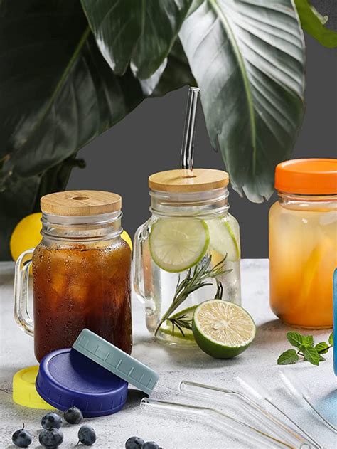 1 Pack 24 Oz Mason Jar Cups With Handle Drinking Glasses With Lid And Straw Mason Jar Cups With