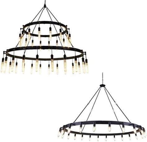 Tochic Black Chandelier Light W Farmhouse Round Wagon Wheel