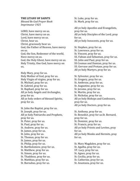 Printable Litany Of Saints