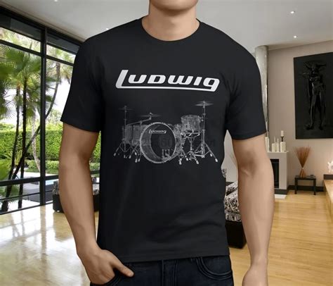 New Ludwig Drumset Percussion Drum Cymbal Drums Mens Black T Shirt Size