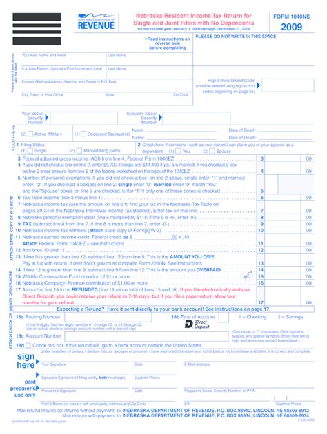 Fillable Online Revenue Ne 2009 Form 1040NS Nebraska Resident Income