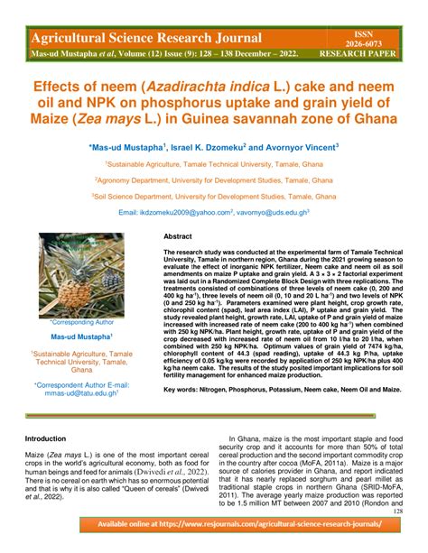 PDF Effects Of Neem Azadirachta Indica L Cake And Neem Oil And NPK