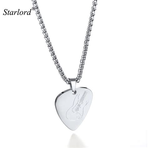 Guitar Pick Necklace Pendant For Men Women Silver Color Stainless