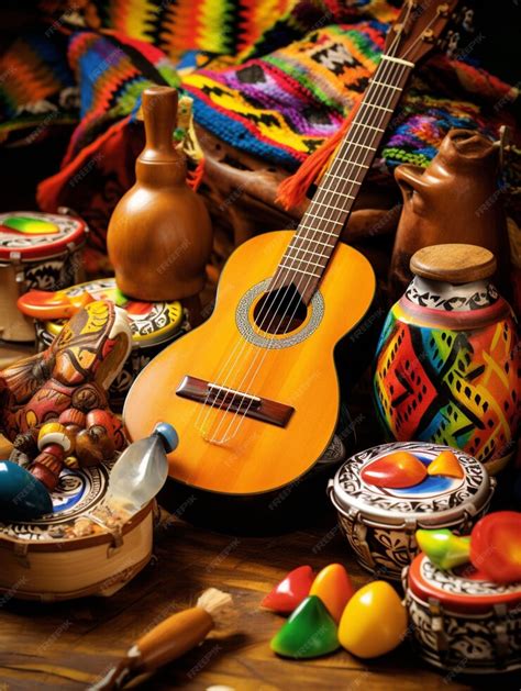 Premium AI Image | Hispanic musical instruments like the guitar maracas ...