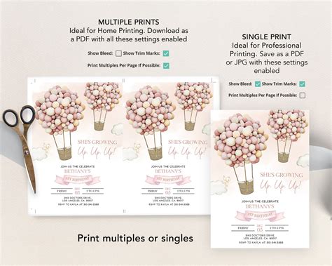 Hot Air Balloon First Birthday Invitation Editable Adventure Etsy