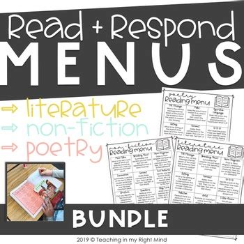 Reading Response Menus Bundle By Teaching In My Right Mind Tpt