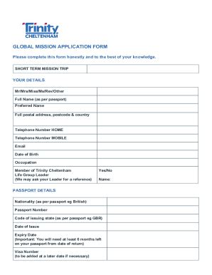 Fillable Online Short Term Missions Application Form First Baptist