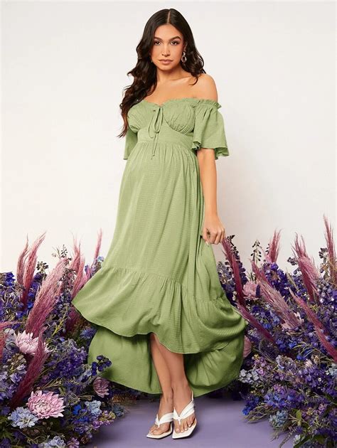 SHEIN Maternity Off Shoulder Flutter Sleeve Ruched Bust Dress SHEIN USA