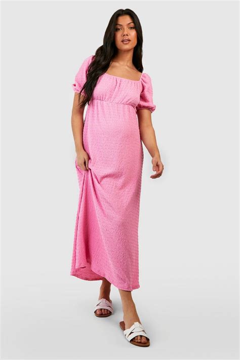 Maternity Textured Puff Sleeve Midi Dress Boohoo Usa