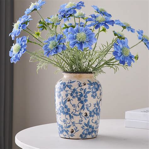 Octdays Vintage Ceramic Flower Vase Blue And White