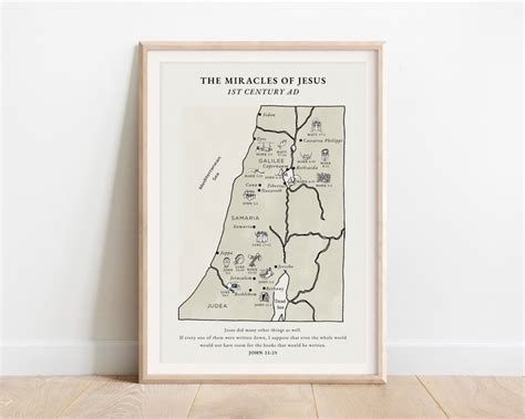 Map of Jesus' Miracles Map of Israel Holy Land Map - Etsy