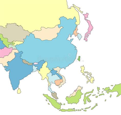 an asia map with all the countries colored in different colors and ...