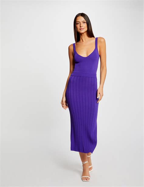 Robe pull longue ajustée fendue violet femme Morgan