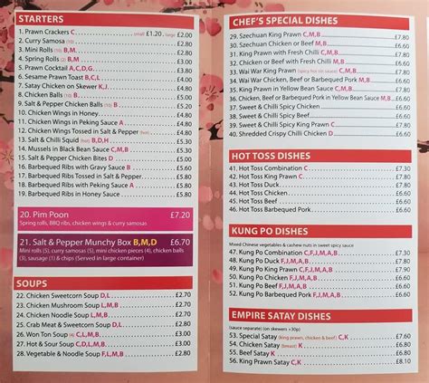 Menu at Empire fast food, Clydebank