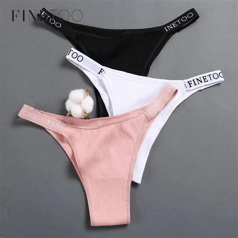 FINETOO tangas de algodón con letras para mujer ropa interior Sexy M XL Bikini nuevo 3