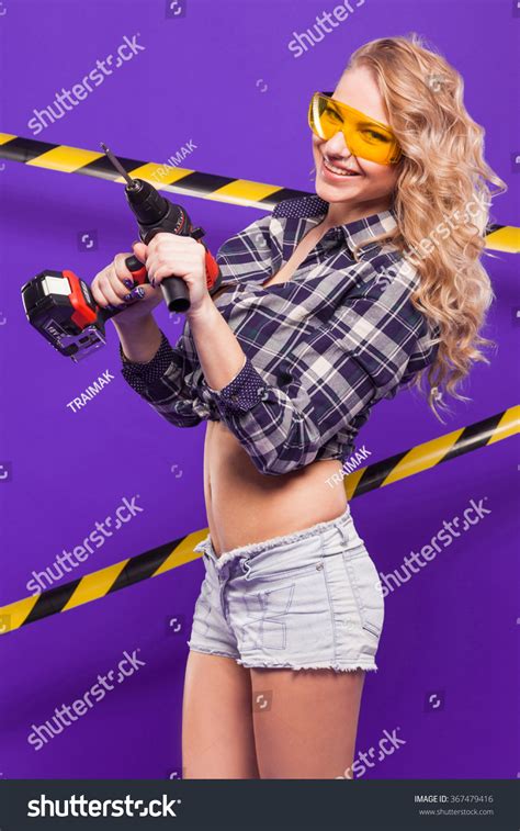 Sexy Blonde Construction Worker Screwdriver On Stock Photo 367479416 Shutterstock