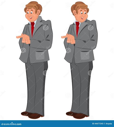 Happy Cartoon Man Standing In Gray Suit Stock Vector Illustration Of