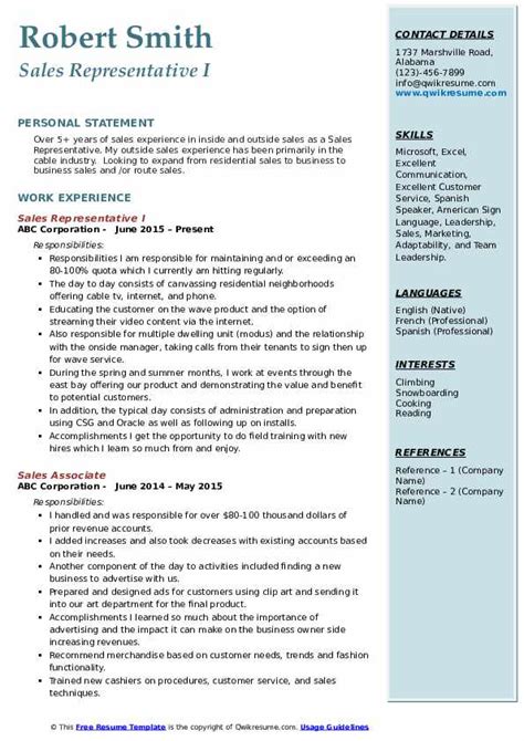 Sales Representative Resume Samples Qwikresume