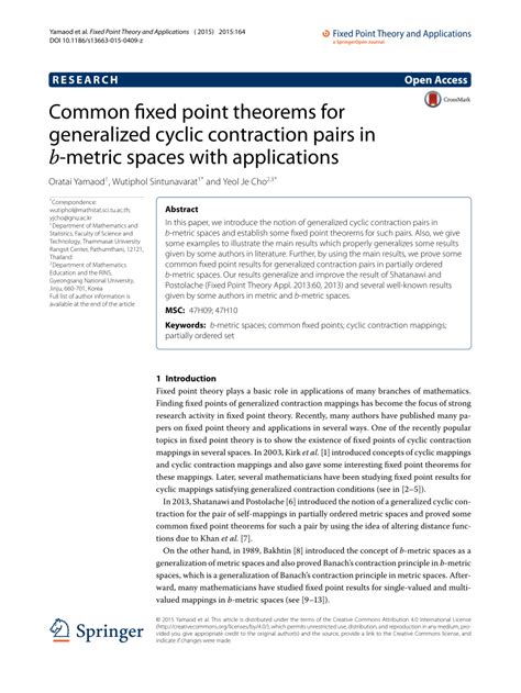 Pdf Common Fixed Point Theorems For Generalized Cyclic Contraction