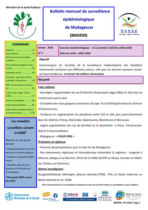 Bulletin Mensuel De Surveillance Épidémiologique De Madagascar BMSEM