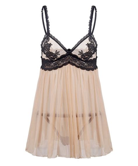 Women S Lingerie Chemise Babydoll Set Straps Sleepwear Lace Nightwear Dress Black CN C XY CG