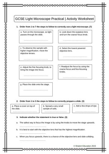 Gcse Biology Required Practical Using A Light Microscope Activity