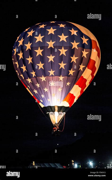 Illuminated Stars And Stripes Hot Air Balloon Flying Dawn Patrol