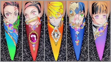 Nail Art Designs 」 5 Characters In Demon Slayer Kimetsu No Yaiba Anime Nails Art Youtube