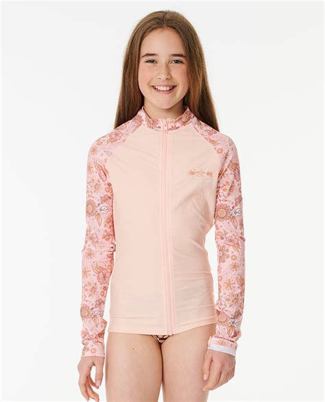 Rip Curl Sun Catcher Long Sleeve Zip Girls Rash Vest Peach Long Reef Surf Co