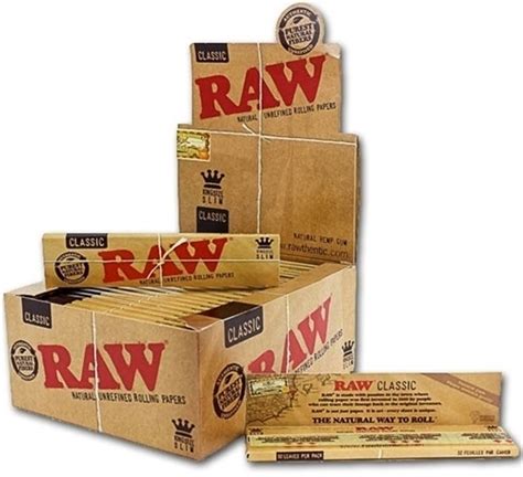 Raw Classic King Slim Size Rolling Papers Display 50ct World Wholesale