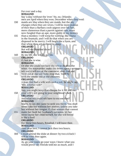 Shakespeare's As You Like It Act 4 Scene 1 Close Reading Analysis