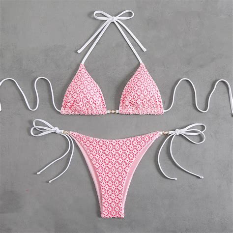 Awdenio Piece Swimsuit For Women Triangle Bikini Set String Swimsuit Print Tie Smocked Ruched
