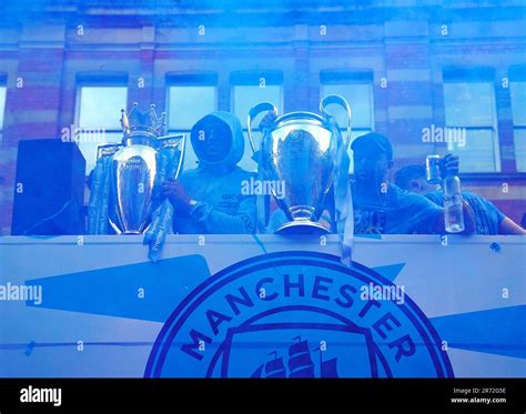 Manchester Citys Manuel Akanji With The Premier League Trophy And Kyle