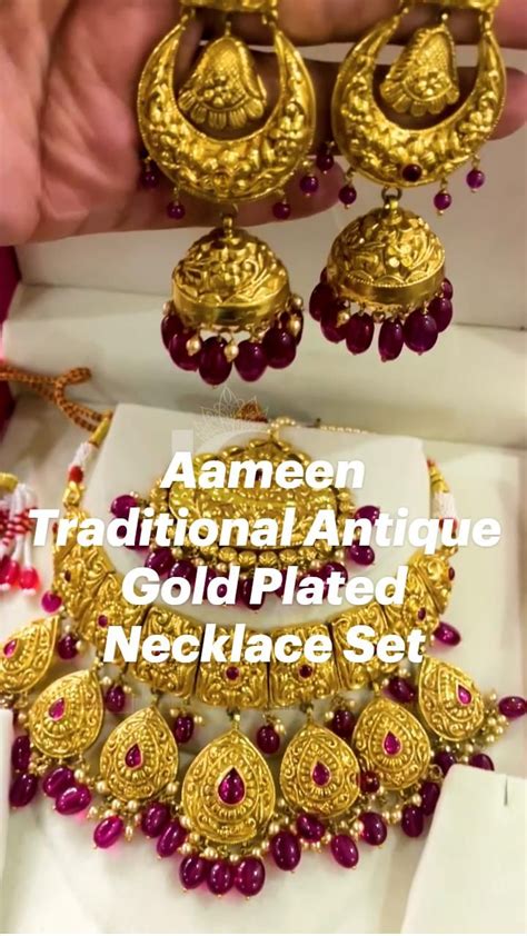 Aameen Traditional Antique Gold Plated Necklace Set Gold Necklace